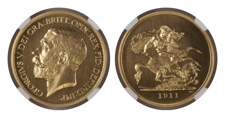 【PF64+ CAMEO】1911年 イギリス ジョージ5世 5ソブリン金貨