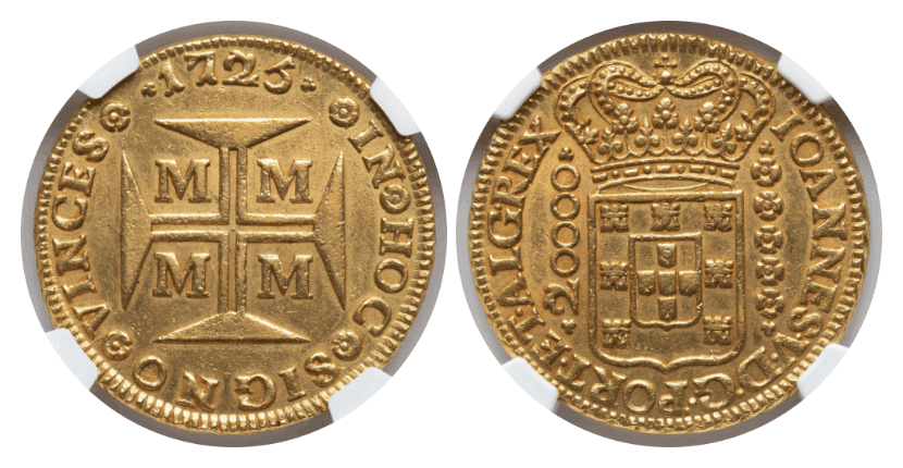 【MS61】1725年 ポルトガル領ブラジル ジョアン5世  20000レイス金貨
