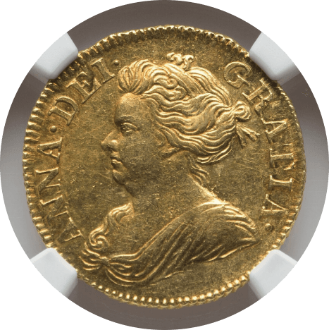 【MS62】1713年 イギリス  アン女王 1/2ギニー金貨(表)