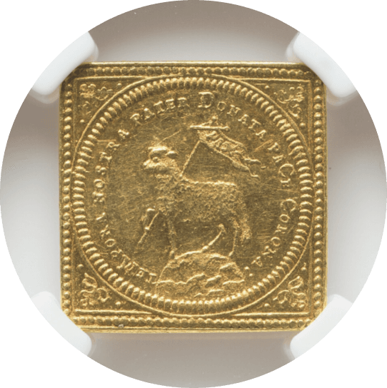 【AU58】1700年 神聖ローマ帝国 ドイツ ニュルンベルク リストライク 角ラムダカット 1ダカット 金貨(表)