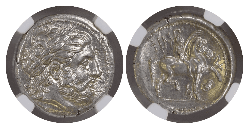 【Ch MS 5/5 5/5】紀元前359年〜336年 古代マケドニア王国 フィリポス2世 テトラドラクマ銀貨