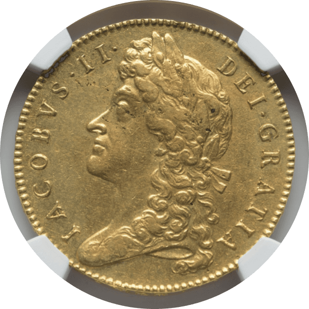 【AU55】1688年 イギリス ジェームズ2世 5ギニー金貨(表)