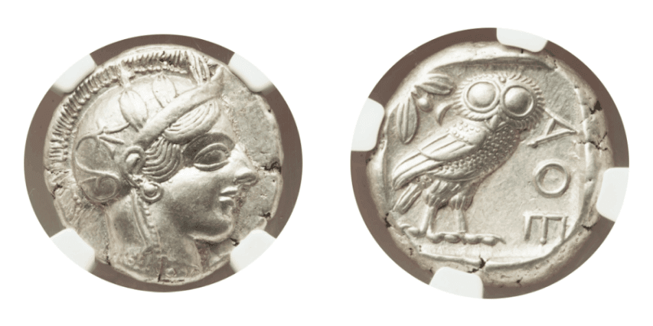 【AU★ 5/5 4/5】紀元前440年?404年 古代ギリシャ アッティカ 女神アテナ テトラドラクマ フクロウ銀貨