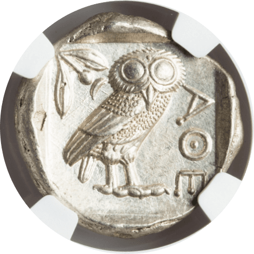 【MS 4/5 4/5】紀元前440年〜404年 古代ギリシア アッティカ 女神アテナ テトラドラクマ フクロウ銀貨(裏)