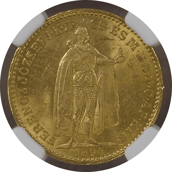 【MS63】1894年 ハンガリー フランツ・ヨーゼフ1世 20クローナ金貨(表)