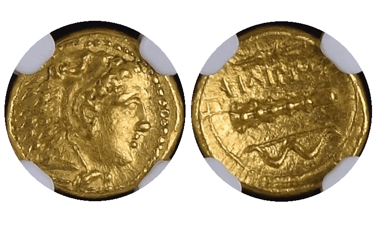 【Ch AU 5/5 4/5】紀元前359年?336年 古代マケドニア王国 ピリッポス2世 1/4スターテル金貨
