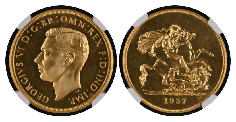 【PF65】1937年 イギリス ジョージ6世 5ソブリン金貨