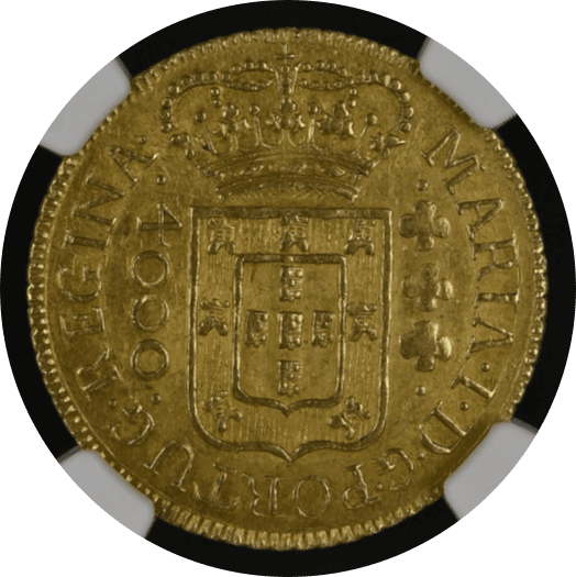 【MS62】1802年 ポルトガル領ブラジル マリア1世 4000レイス 金貨(表)