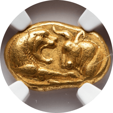 【AU★ 5/5 5/5, Fine Style】紀元前561年?546年 古代リディア王国 クロイソス王 スターテル金貨(表)