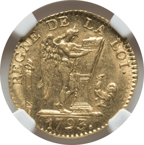 【MS62】1793年 フランス 第一共和国 ルイ16世 ルイドール(24リーブル)金貨(表)