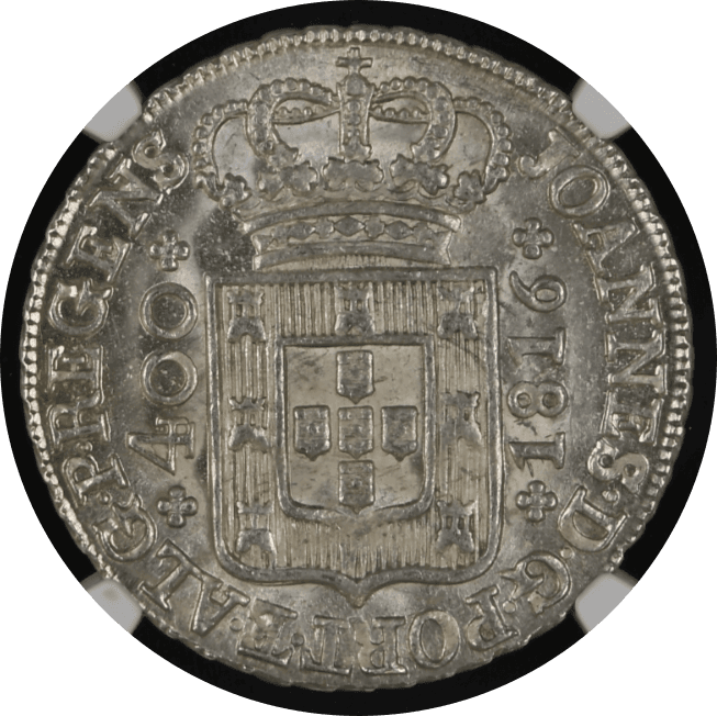 【MS65+】1816年 ポルトガル ジョアン6世 400レイス 銀貨(表)