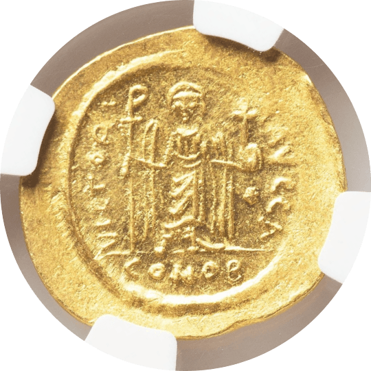 【MS 4/5 5/5】582年〜602年 ビザンツ帝国(東ローマ帝国)マウリキウス・ティベリウス皇帝 ソリダス金貨(裏)