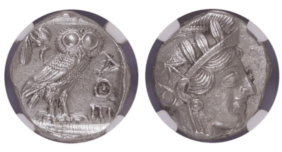 【MS 4/5 3/5】紀元前440年?404年 古代ギリシャ アッティカ 女神アテナ テトラドラクマ フクロウ銀貨 パーラメントコレクション