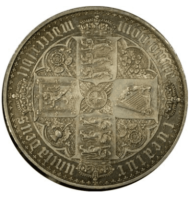 【PR64+ CAMEO】1847年 イギリス ヴィクトリア女王 ゴチッククラウン銀貨 アンデシモエッヂ(裏)