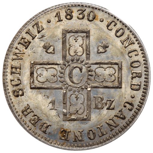 【MS64】1830年 スイス フリブール 1バッツェン ビロン貨(裏)