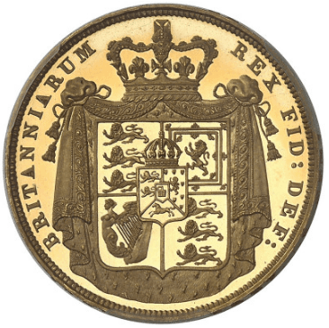 【PR68 DCAM】1826年 イギリス ジョージ4世 2ソブリン金貨(裏)