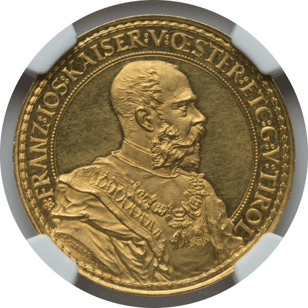 【PF62 ULTRA CAMEO】1885年 オーストリア フランツ・ヨーゼフ1世 インスブルック射撃祭 4ダカット金貨(表)