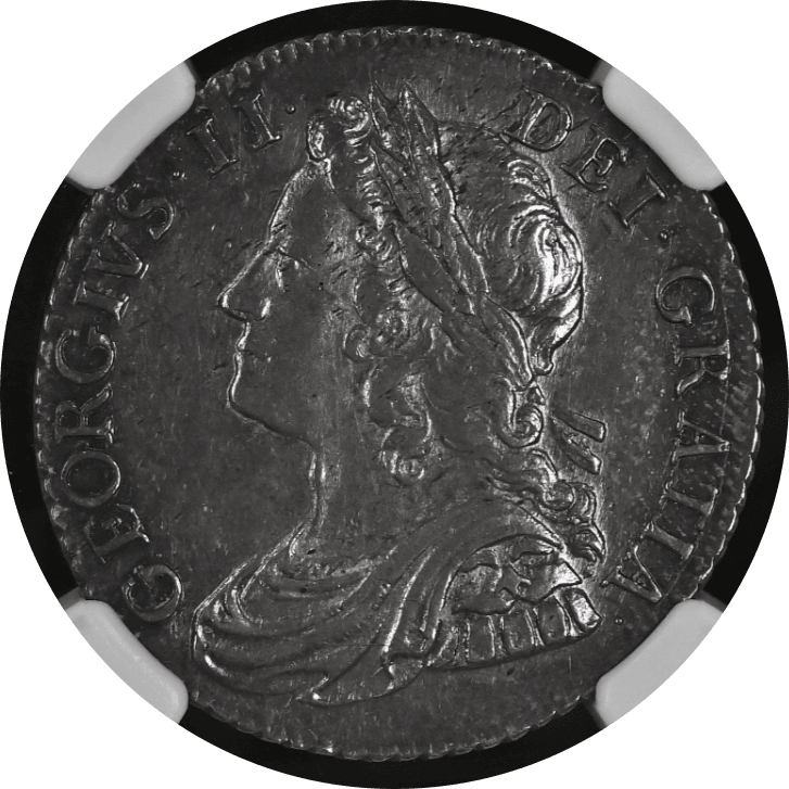 【AU58】1741年 イギリス ジョージ2世 1シリング銀貨(表)