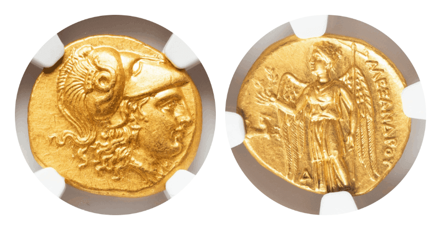 【MS 5/5-4/5 Fine Style】紀元前336年?323年 古代マケドニア アレキサンダー3世 スターテル金貨(表)