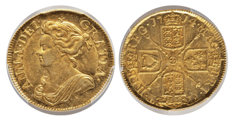 【AU58】1714年 イギリス アン女王 1ギニー金貨