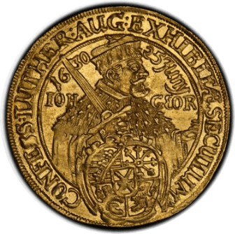 【MS63】1630年 神聖ローマ帝国 ドイツ ザクセン 2ダカット 金貨 アウクスブルク信仰告白 100周年記念金貨(裏)