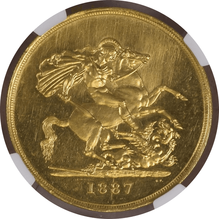 【MS63 PL】1887年 イギリス ヴィクトリア女王 ジュビリーヘッド 5ポンド金貨(裏)
