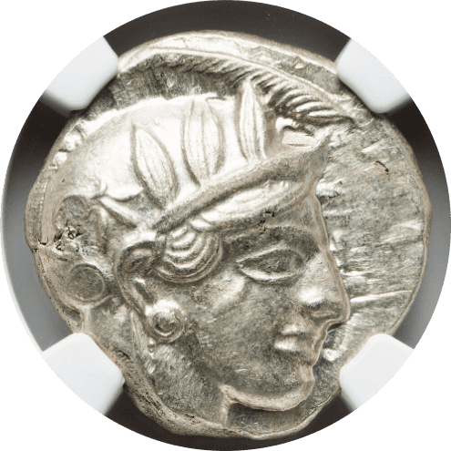【MS 4/5 4/5】紀元前440年〜404年 古代ギリシア アッティカ 女神アテナ テトラドラクマ フクロウ銀貨(表)