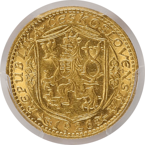 【MS63】1926年 チェコスロバキア 1ダカット金貨(裏)