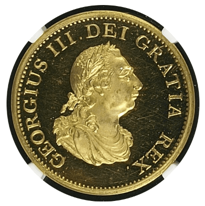 【PR63 ULTRA CAMEO】1799年 イギリス ジョージ3世 ハーフペニー金メッキ銅貨(表)