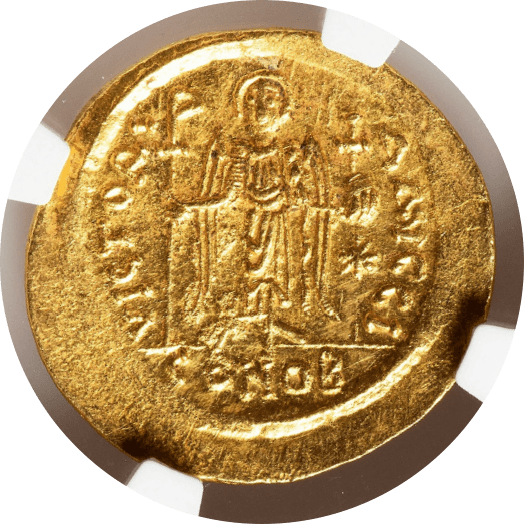 【MS 4/5 4/5】582年〜602年 ビザンツ帝国(東ローマ帝国)マウリキウス・ティベリウス皇帝 ソリダス金貨(裏)