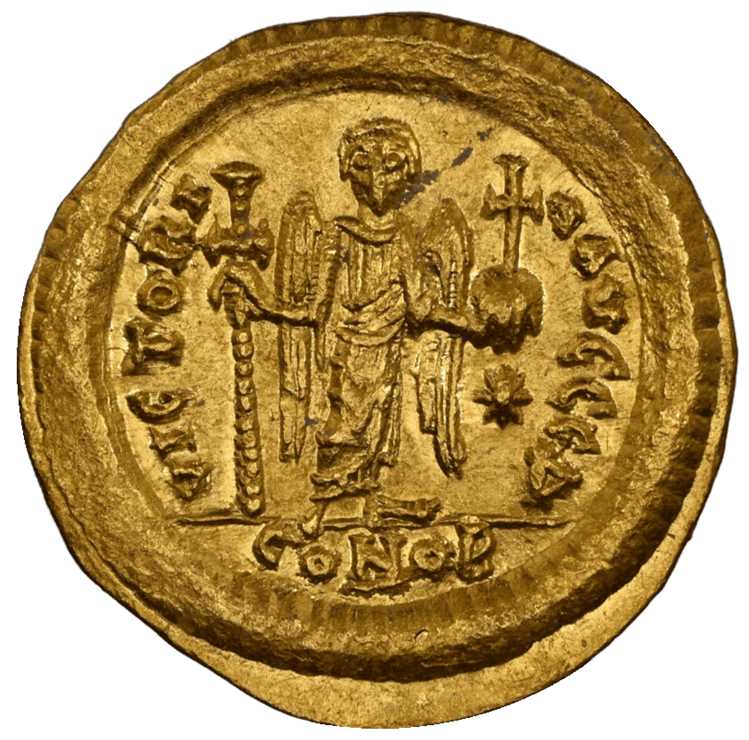 【MS 5/5 4/5】518年?527年 ビザンツ帝国(東ローマ帝国)ユスティヌス1世 ソリダス金貨(裏)