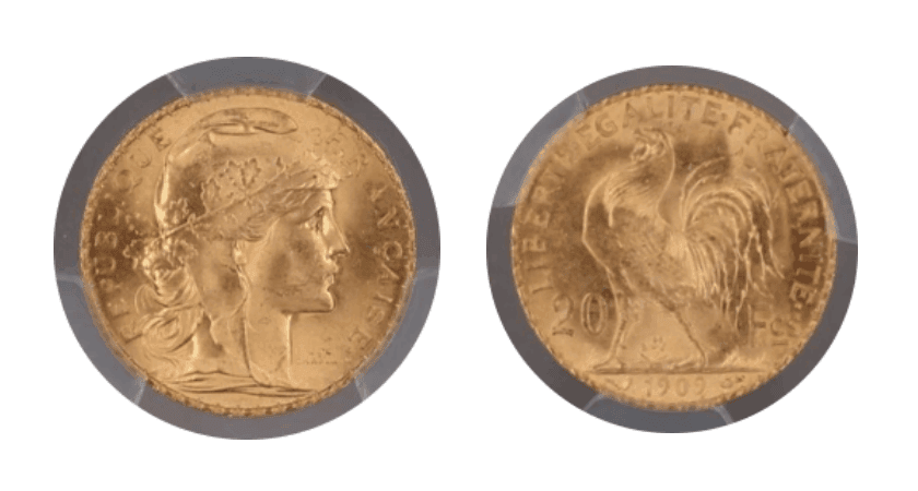 【MS67】1909年 フランス第三共和国 ルースター 20フラン金貨