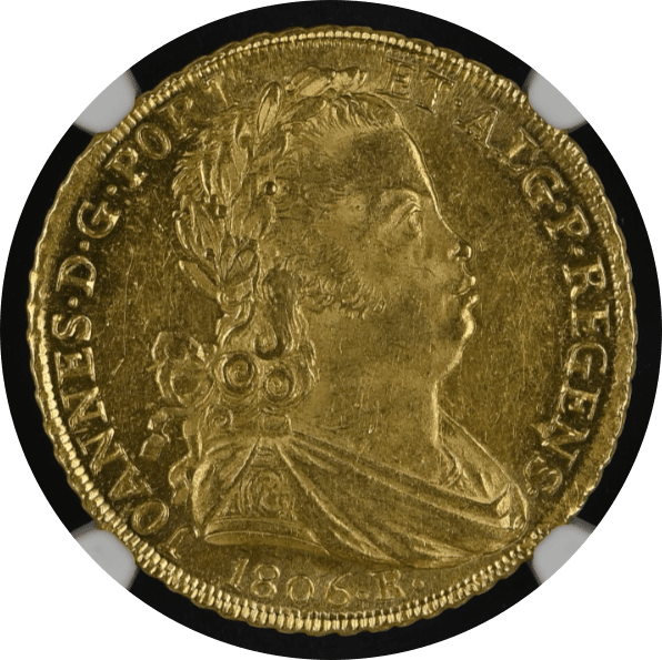 【MS62】1806年 ポルトガル領ブラジル ジョアン6世 6400レイス 金貨(表)