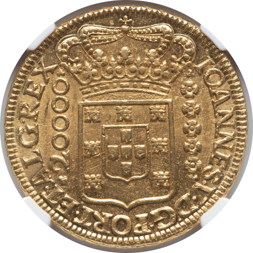 【MS62】1726年 ポルトガル領ブラジル ジョアン5世 20000レイス金貨(裏)