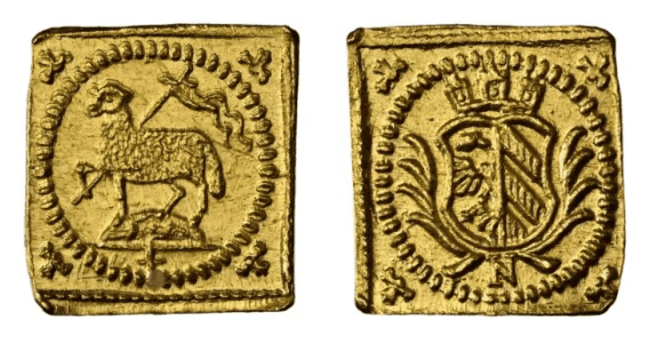 【MS66】1700年 神聖ローマ帝国 ドイツ ニュルンベルク 角ラムダカット 1/8ダカット金貨