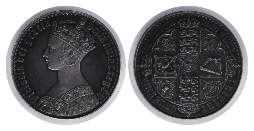 【PR61】1847年 イギリス ヴィクトリア女王 ゴチッククラウン銀貨 アンデシモエッヂ