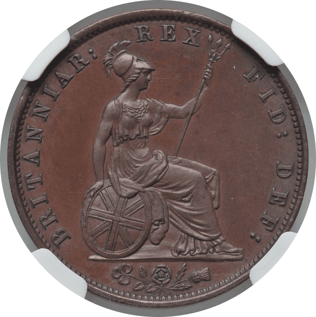 【PF64 BN】1831年 イギリス ウィリアム4世 戴冠記念 1/2ペニー銅貨(裏)
