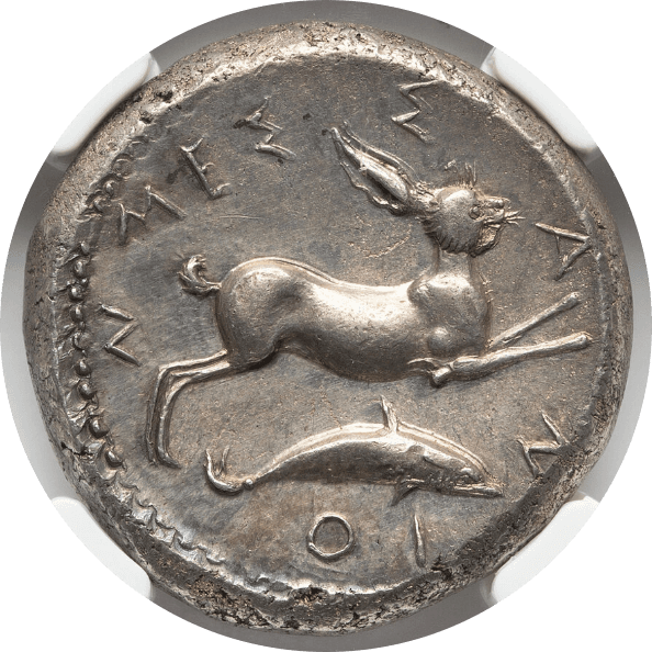 【MS 4/5 4/5】紀元前425年〜413年 古代ギリシア シチリア島 メッシーナ テトラドラクマ銀貨(表)