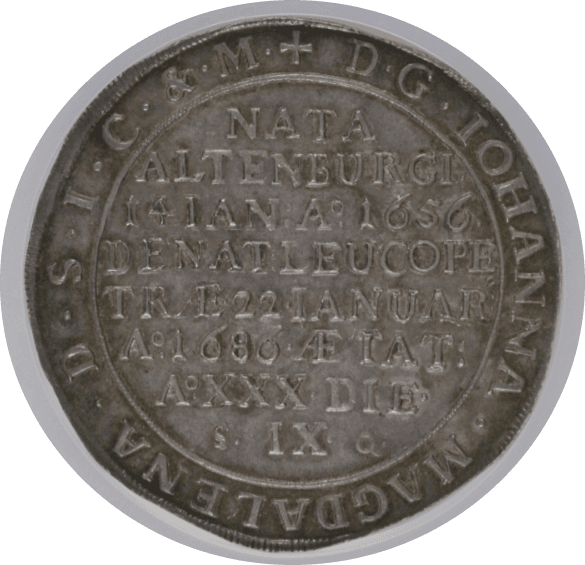 【MS62】1686年 神聖ローマ帝国 ドイツ ザクセン選帝侯領 ヨハン・アドルフ1世 1ターラー銀貨(裏)