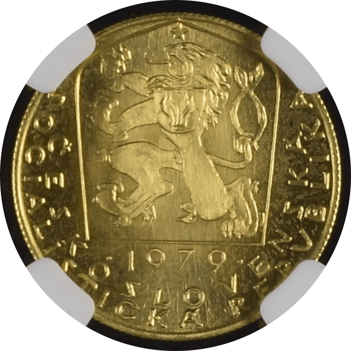 【MS67】1979年 チェコスロバキア カール4世 没後600年記念 1ダカット金貨(裏)