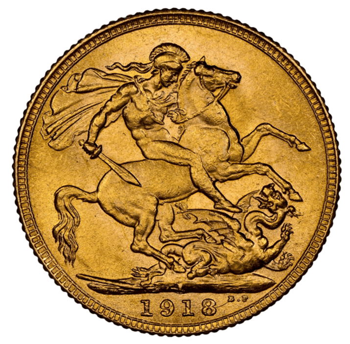 【MS64+】1918年 英領インド ジョージ5世 ソブリン金貨(裏)