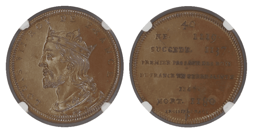 【MS66 BN】1830年?1848年 フランス ルイ7世(在位1119年?1180年)銅メダル