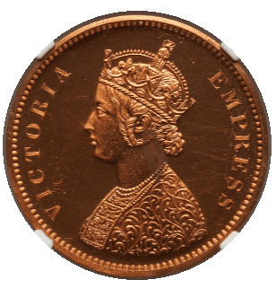 【PF62 RD】1891年 英領インド ヴィクトリア女王 1/2アンナ銅貨(表)
