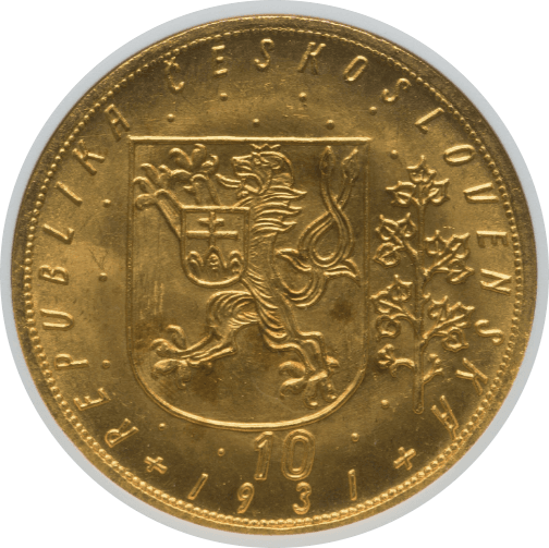 【MS65】1931年 チェコスロバキア 10ダカット金貨(裏)