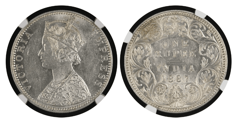 【MS61〜MS62】1862年,1887年 英領インド ヴィクトリア女王 ルピー銀貨 3枚セット(裏)