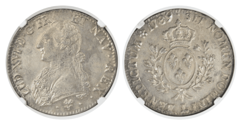 【MS63】1789年 フランス ルイ16世 エキュ銀貨