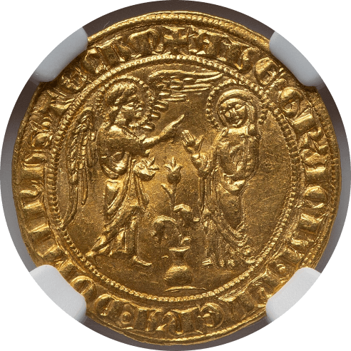 【MS63】1266年〜1285年 イタリア ナポリ カルロ1世 サリュードール金貨(表)