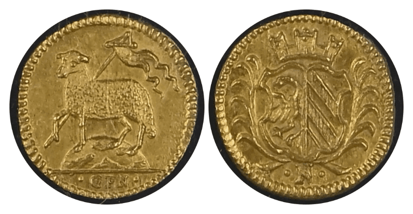 【MS65】1700年 神聖ローマ帝国 ドイツ ニュルンベルク ラムダカット 1/8ダカット金貨