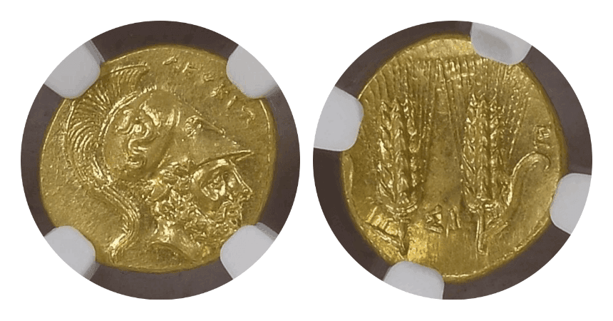 【Ch MS 5/5 4/5 Fine Style】紀元前290年?280年 古代ギリシャ ルカニア メタポントゥム 1/3スターテル金貨