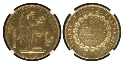 【AU58】1908年A フランス エンジェル 100フラン金貨